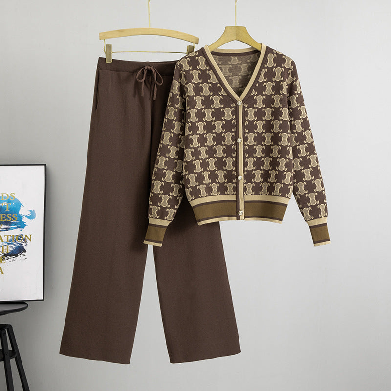 Women's Knitting Fashionable Wide Leg Fashion Two Suits