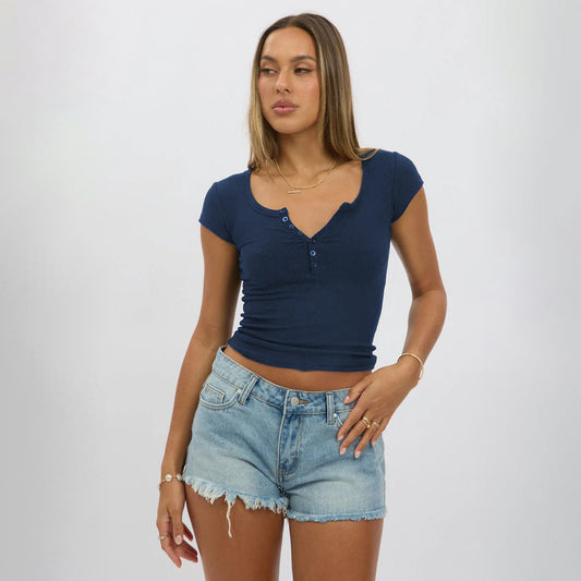 Women's Solid Color Placket Button Design Sexy Blouses