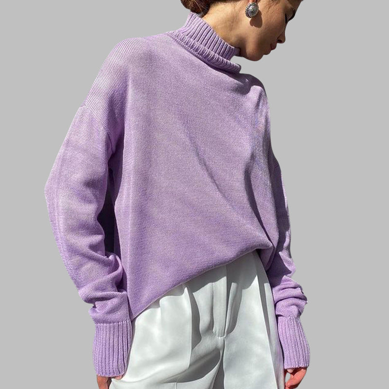 Women's Solid Color Turtleneck Loose Versatile Classic Sweaters