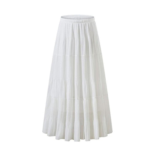 Women's Casual High Waist Elastic Belt Layered Skirts