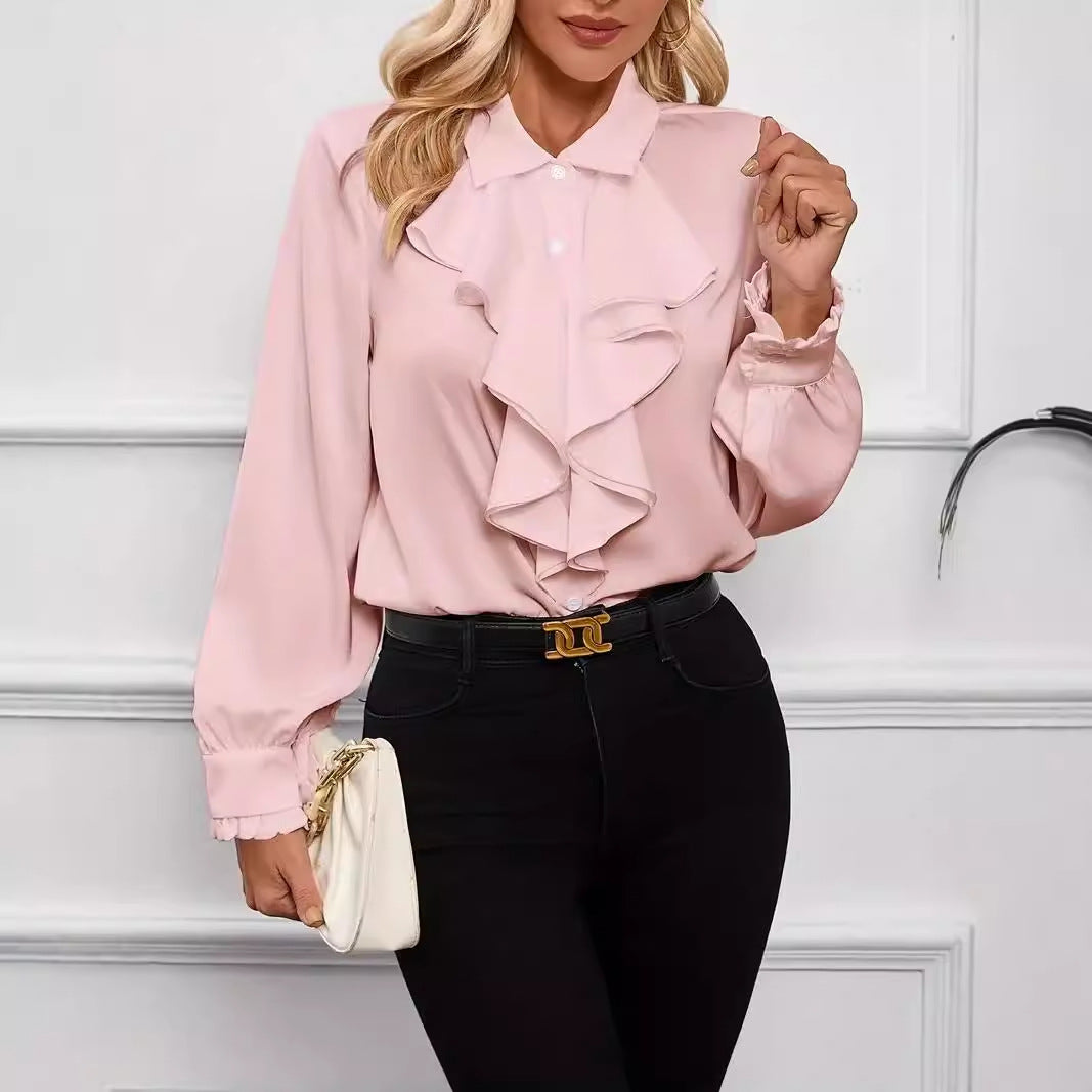 Women's Fashion Design Ruffled Laminated Decoration Shirt Blouses