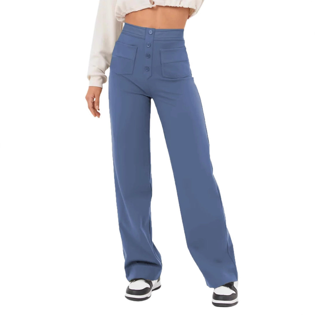 Women's Wear High Waist Button Elastic Loose Pants
