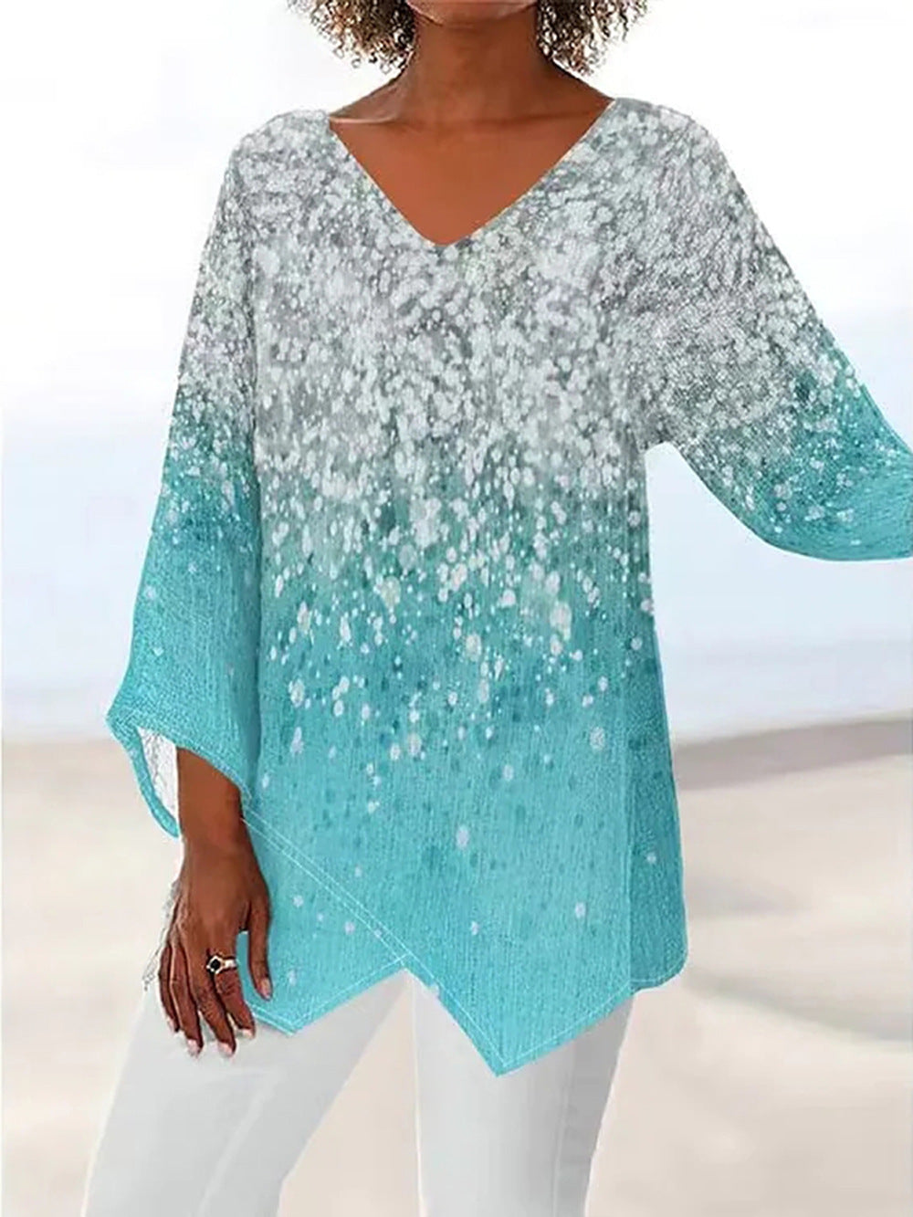 Women's Leisure Loose Irregular Printed Long Sleeve Blouses