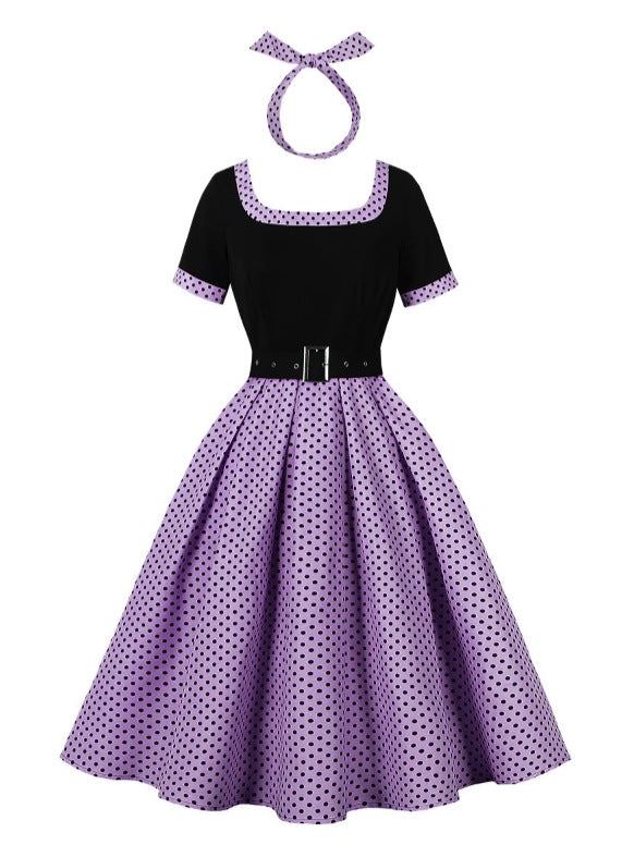Retro Party Court Polka Dot Stitching Dresses