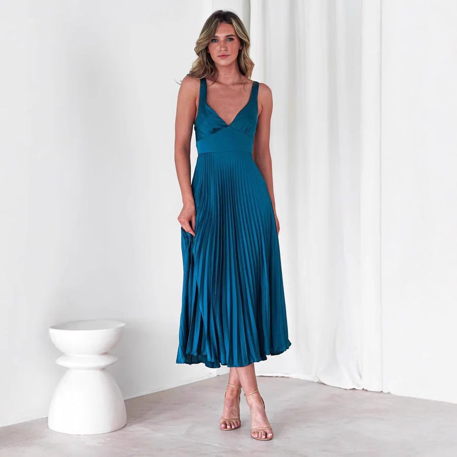 Women's Fashion Wear Solid Color Pleated Sexy Dresses