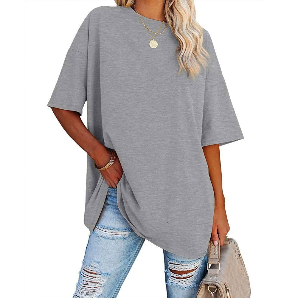 Women's Color Loose Half Sleeve Round Neck Blouses