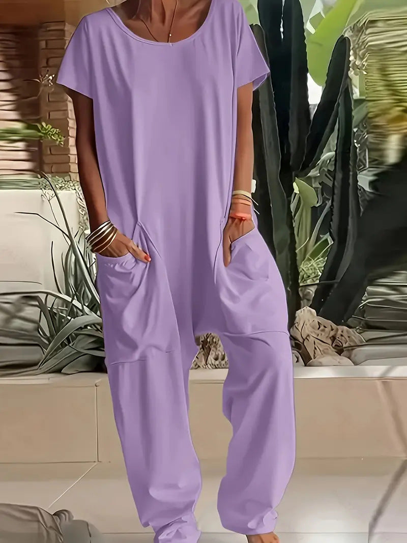 Women's Summer Solid Color Oversized Pocket Jumpsuits
