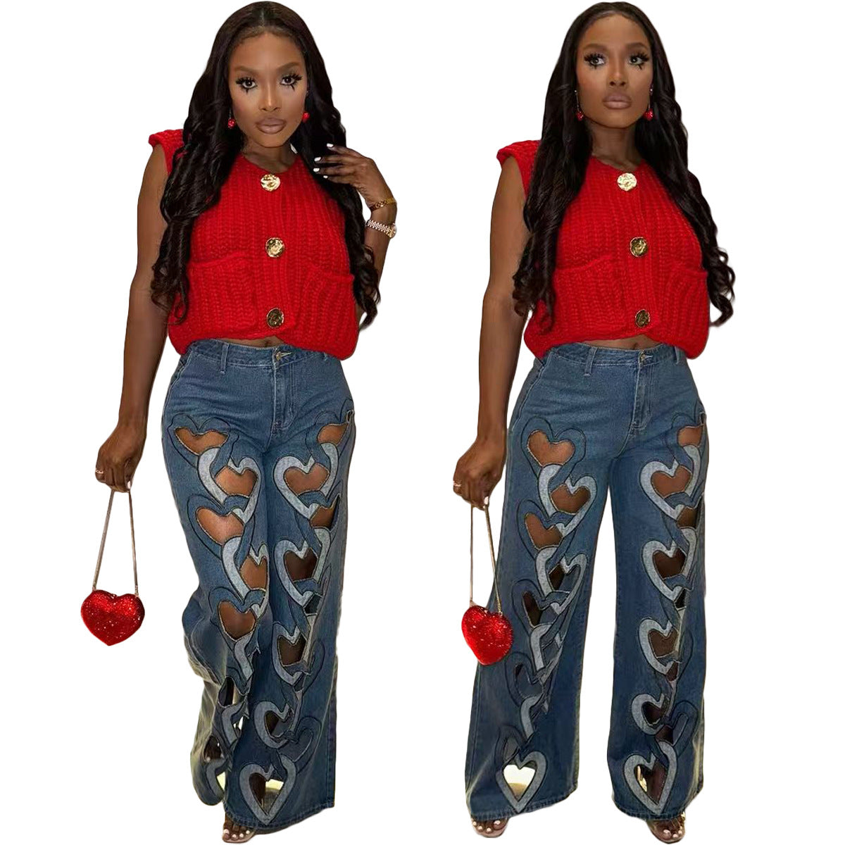 Women's Stretch Personality Denim Hollow Out Embroidery Jeans