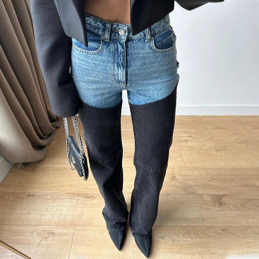 Women's Spring Fashion Casual Contrast Color Stitching Jeans