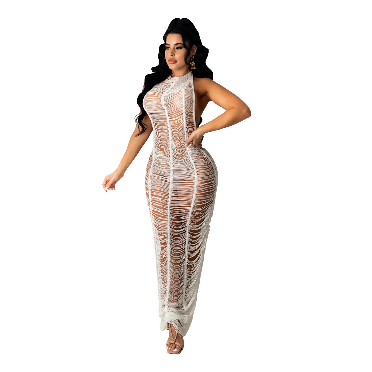 Women's Sexy Solid Color Knitted Beach Dress Dresses