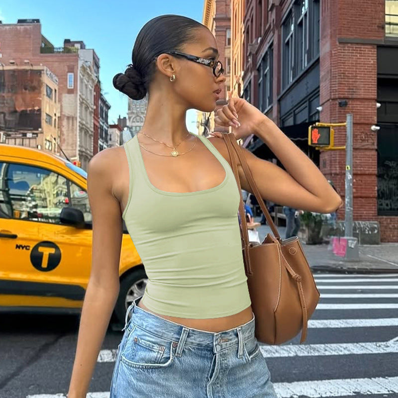 Women's Hot Solid Color Sleeveless Square Collar Inner Wear Base Tops