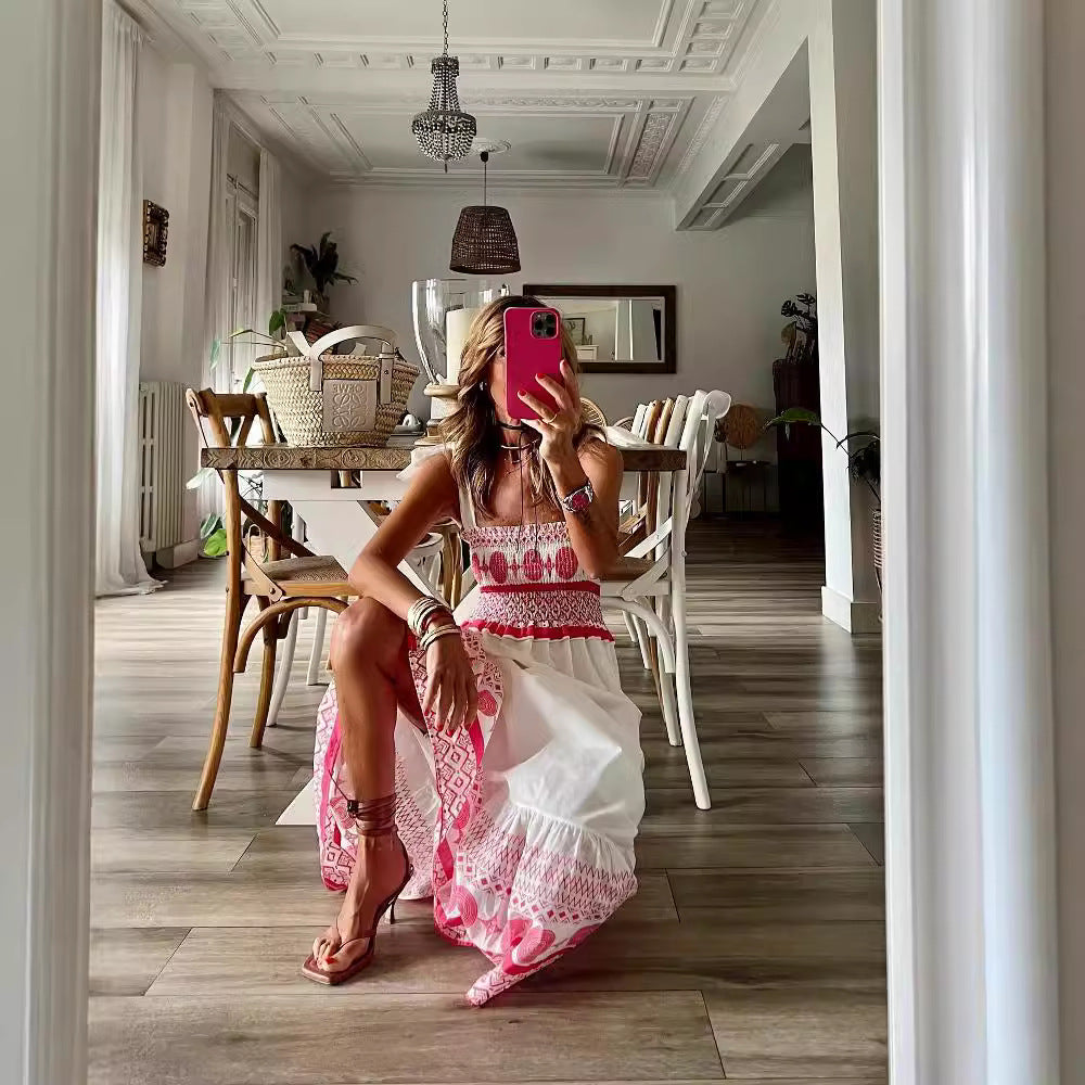 Summer Lace Printing Sweet Elastic Bohemian Dresses