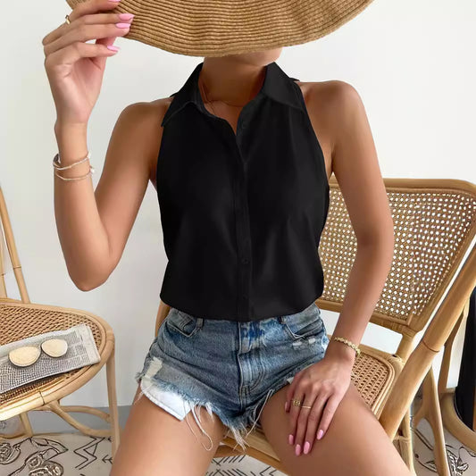 Women's Button-down Shirt Sleeveless Basic Casual Solid Blouses