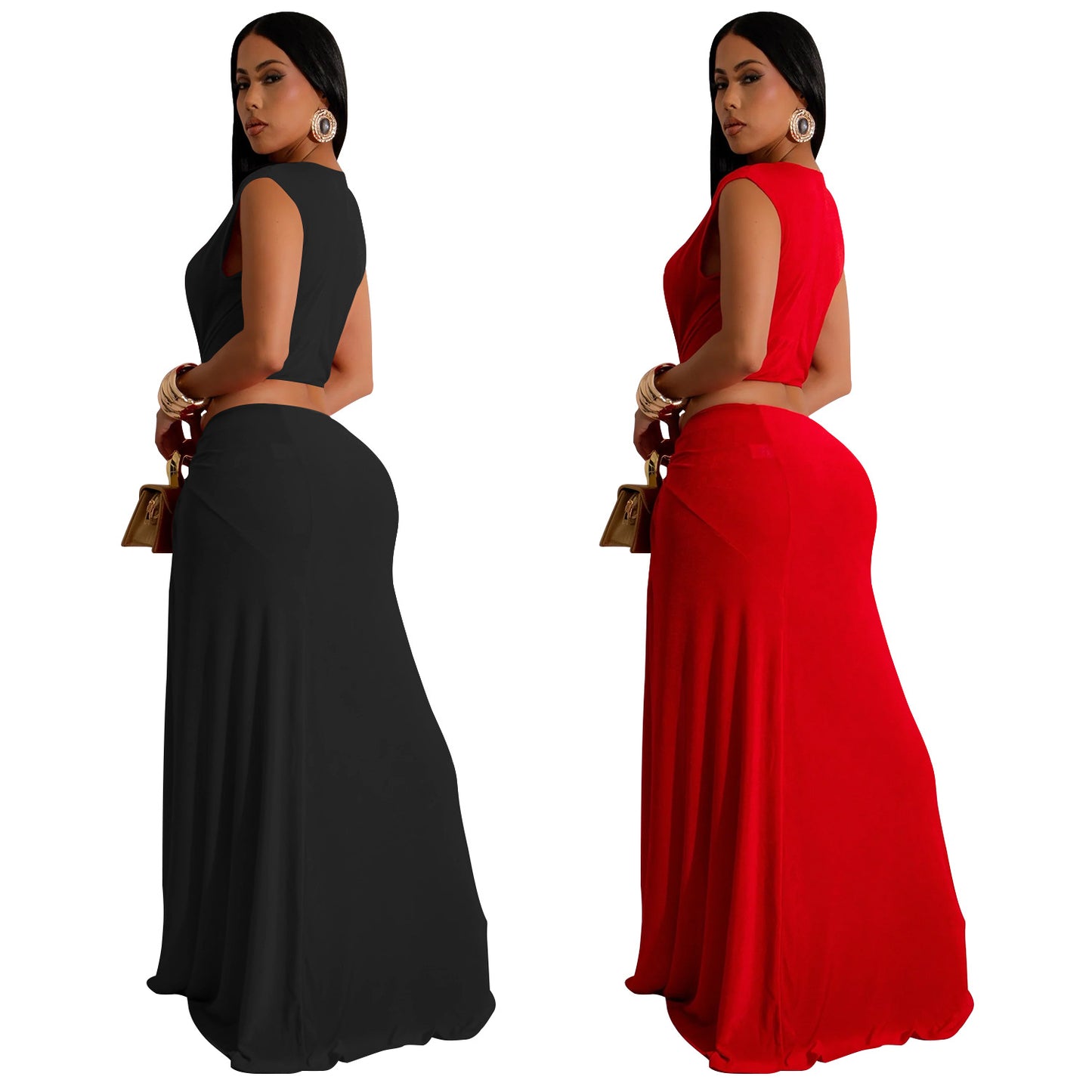Women's Fashion Wear Sleeveless Deep V Split Dresses