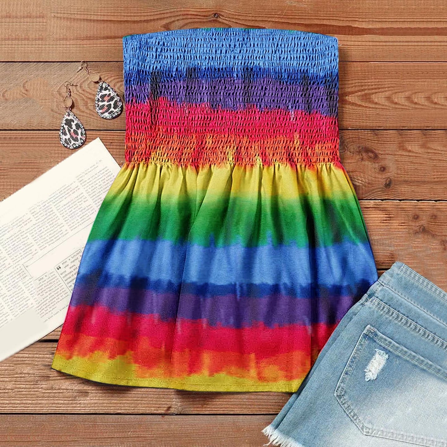 Women's T-shirt Fashion Sexy Backless Elastic Band Printed Tops