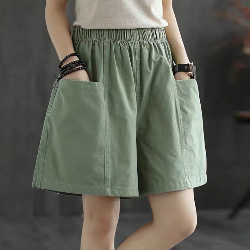 Women's Casual Loose Straight Cargo Fifth Slimming Plus Size