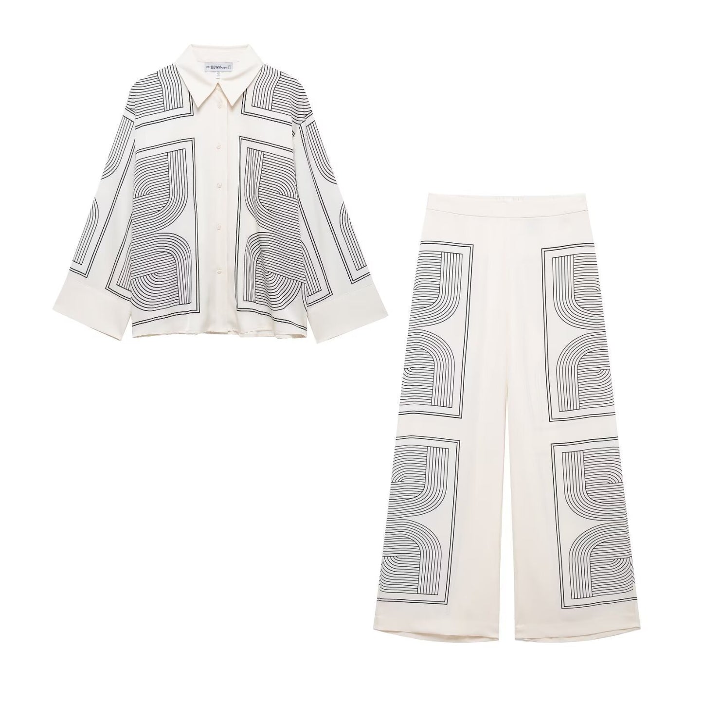 Women's Casual Linear Printed Long Sleeve Loose Suits