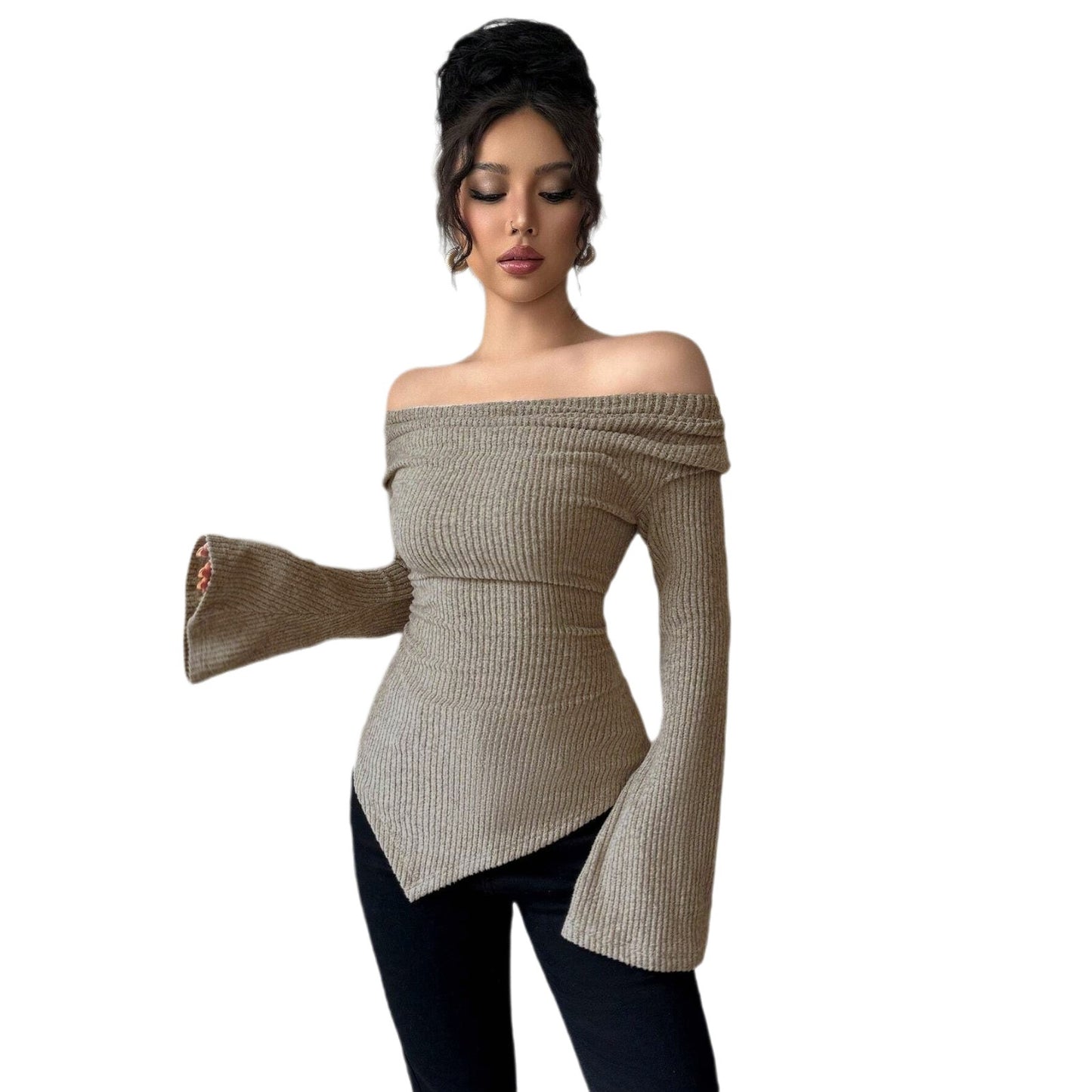 Women's Sense Niche Irregular Long Sleeve Bottoming Shirt Slim Sweater