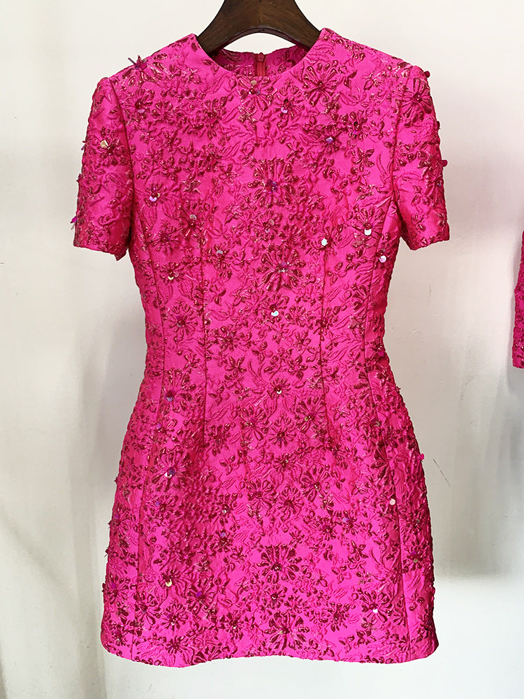 Fashion Elegant Graceful Jacquard Beaded Sleeve Dress