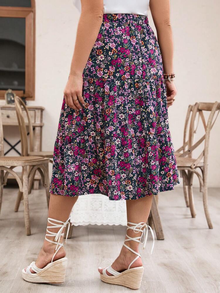 Women's Fashion Printed Floral High Waist Female Skirts