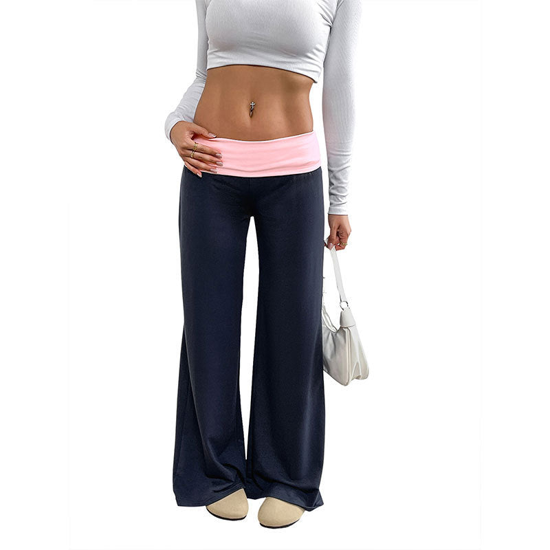 Women's Low Waist Trousers Casual Contrast Color Pants