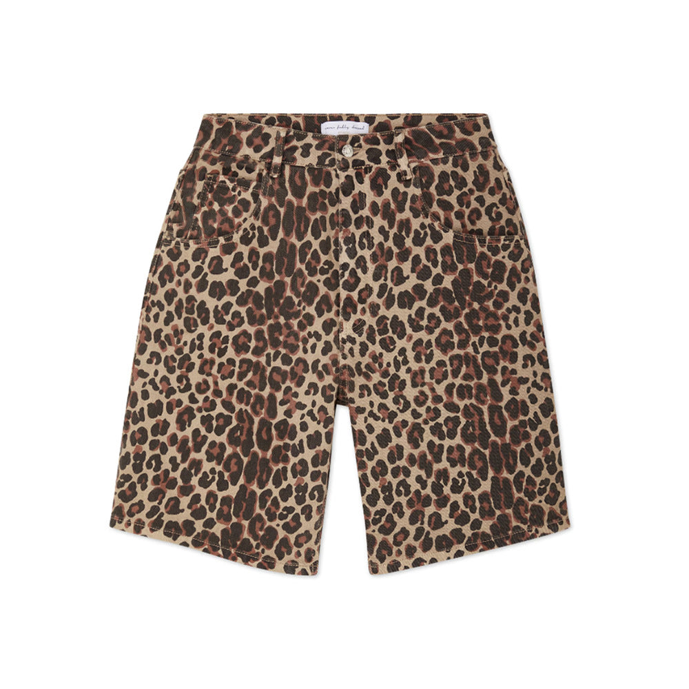 Women's Cotton Leopard Print Fashionable Fifth Style Pants