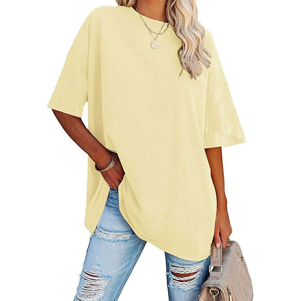 Women's Color Loose Half Sleeve Round Neck Blouses