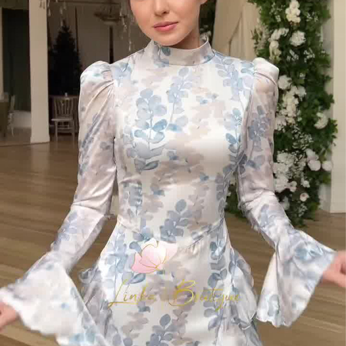 Women's Gentle Slim Fit Tied Printed Satin Dresses