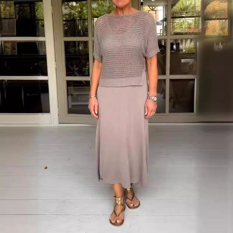 Chic Knitted Empty Dress Casual Solid Color Suits