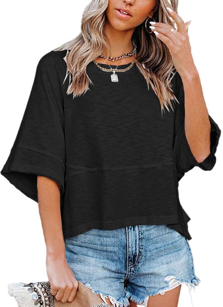 Women's Solid Color Bell Sleeve Casual Loose-fitting Blouses
