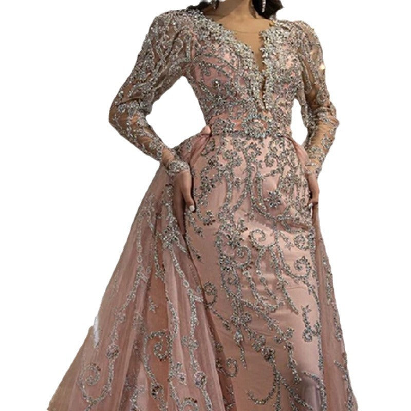 Women's Dress Sexy Long Sleeve Gold Trailing Wedding Dresses