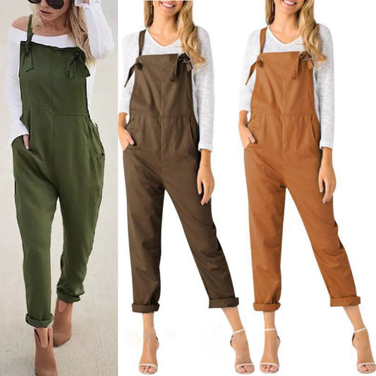 Women's Summer Loose Casual Pocket Suspender Trousers Jumpsuits