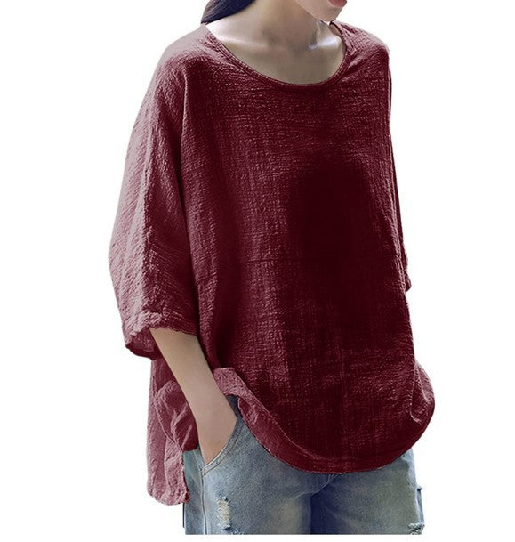 Women's Length Sleeve Pullover Loose Round Neck Blouses
