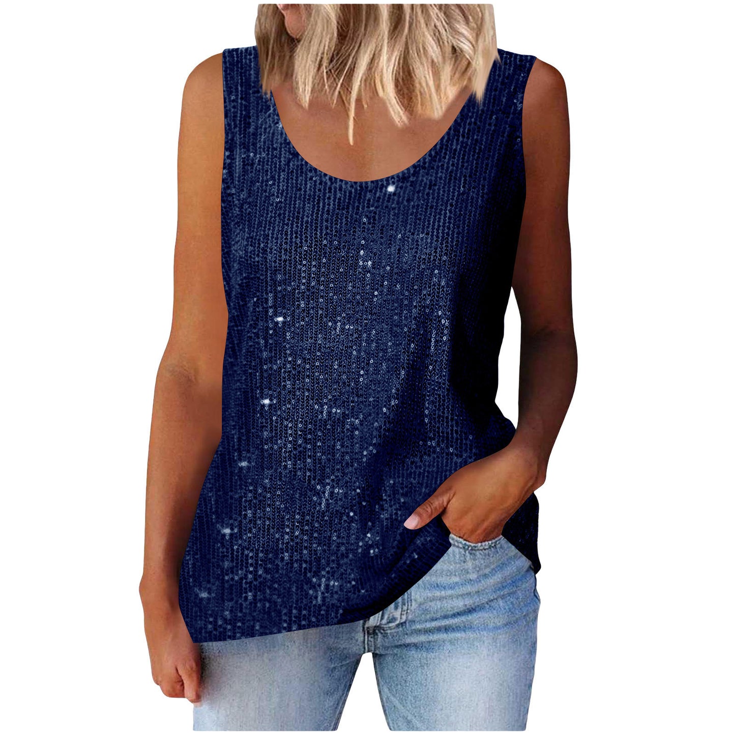 Women's Commuter Sequins Loose-fitting Round Neck Color Tops