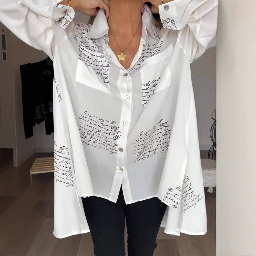 Women's Fashion Printed Loose Sexy Dovetail Shirt Blouses