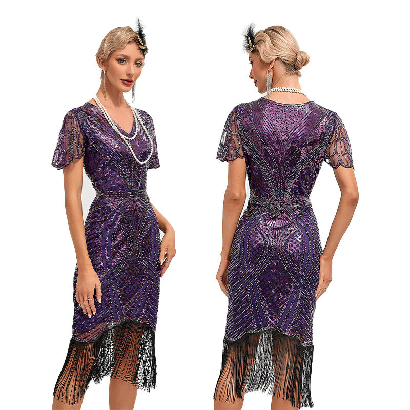 Party Embroidery Tassel Dress Cocktail Sequin Evening Dresses