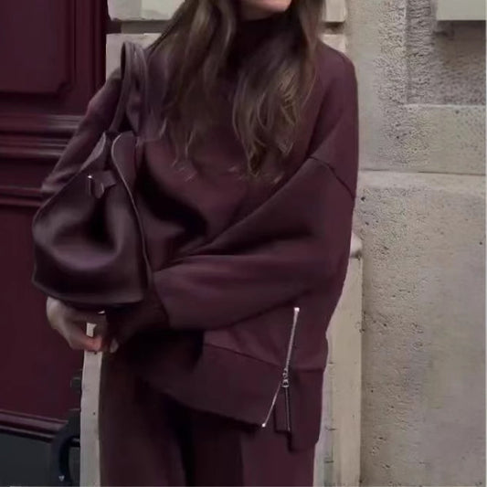 Spring Solid Color Round Neck Loose Casual Suits