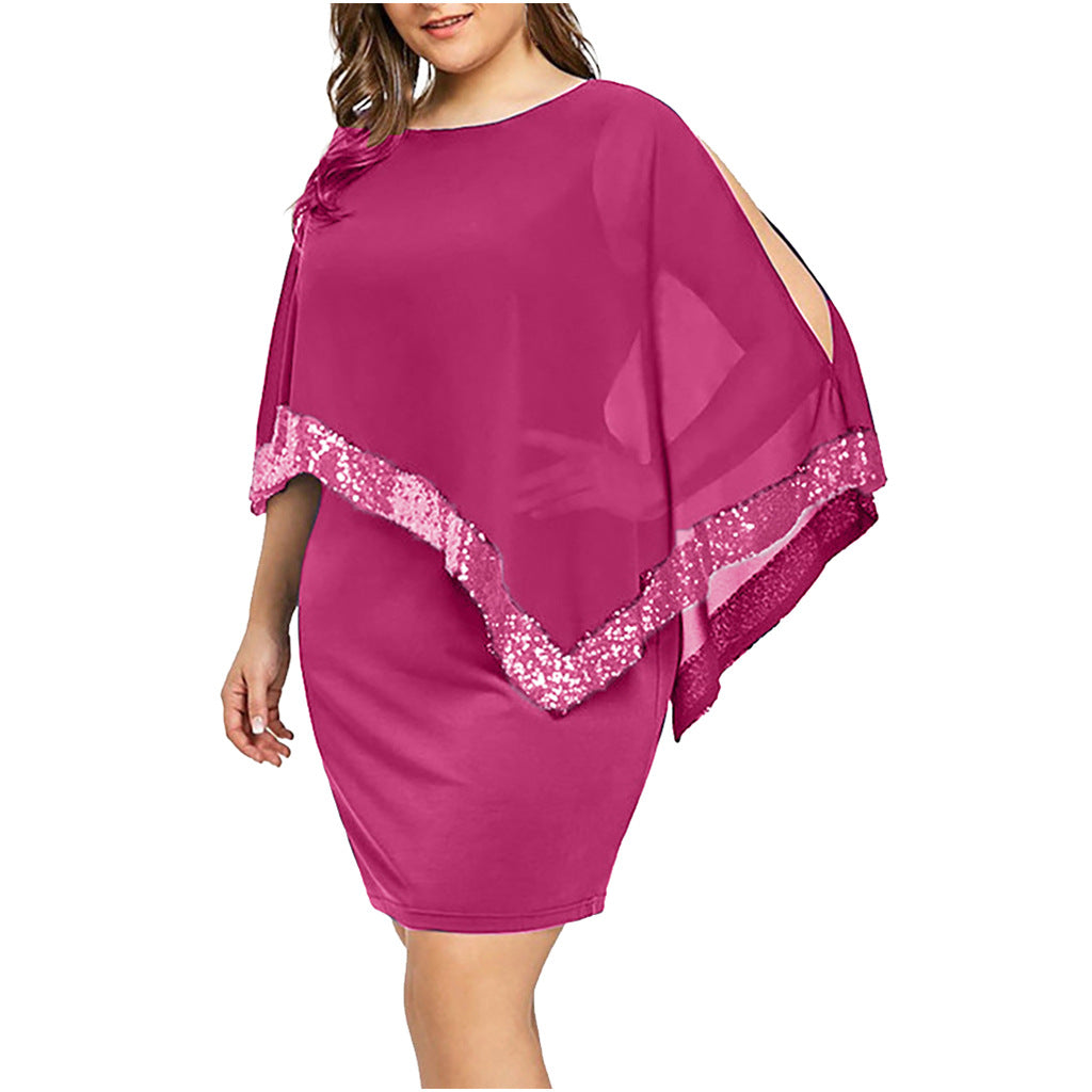 Women's Irregular Sequin Stitching Dress Female Colors Dresses