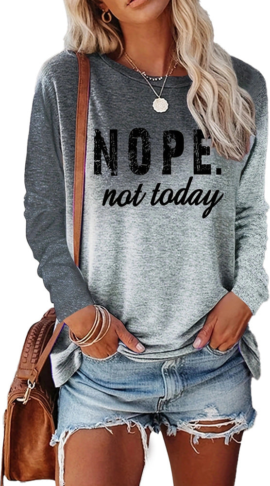 Women's Letter Print Long Sleeve Round Neck Blouses