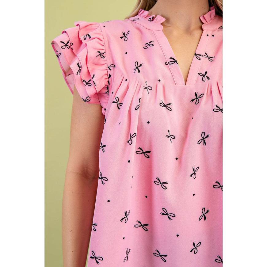 Women's Summer Ruffle Sleeve Sweet Printed Shirt Blouses