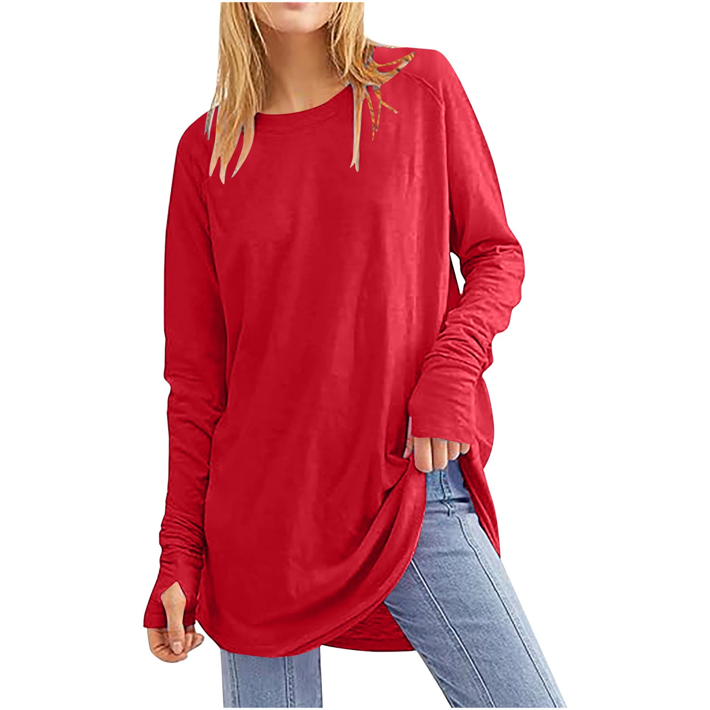 Women's Solid Color Loose Round Neck Long Sleeve With Blouses