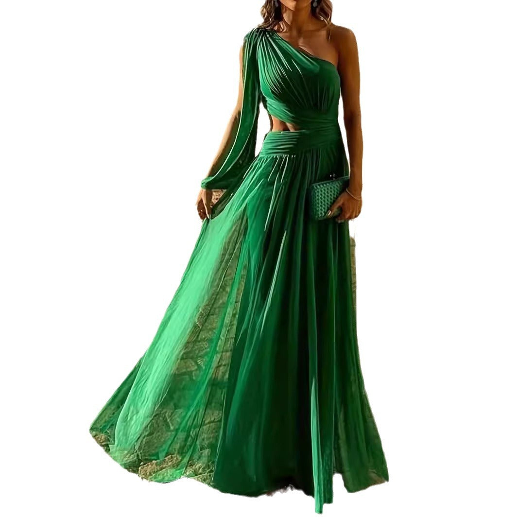 Solid Color Midriff Outfit Elegant Long Dress
