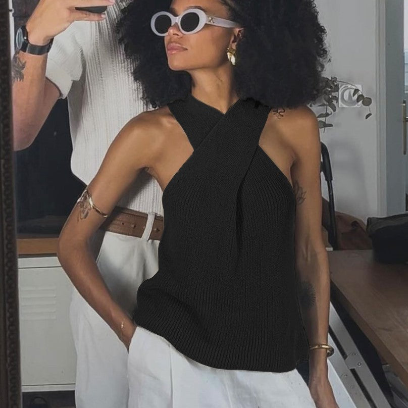 Women's Elegant Spaghetti Straps Sleeveless Knitted Tops