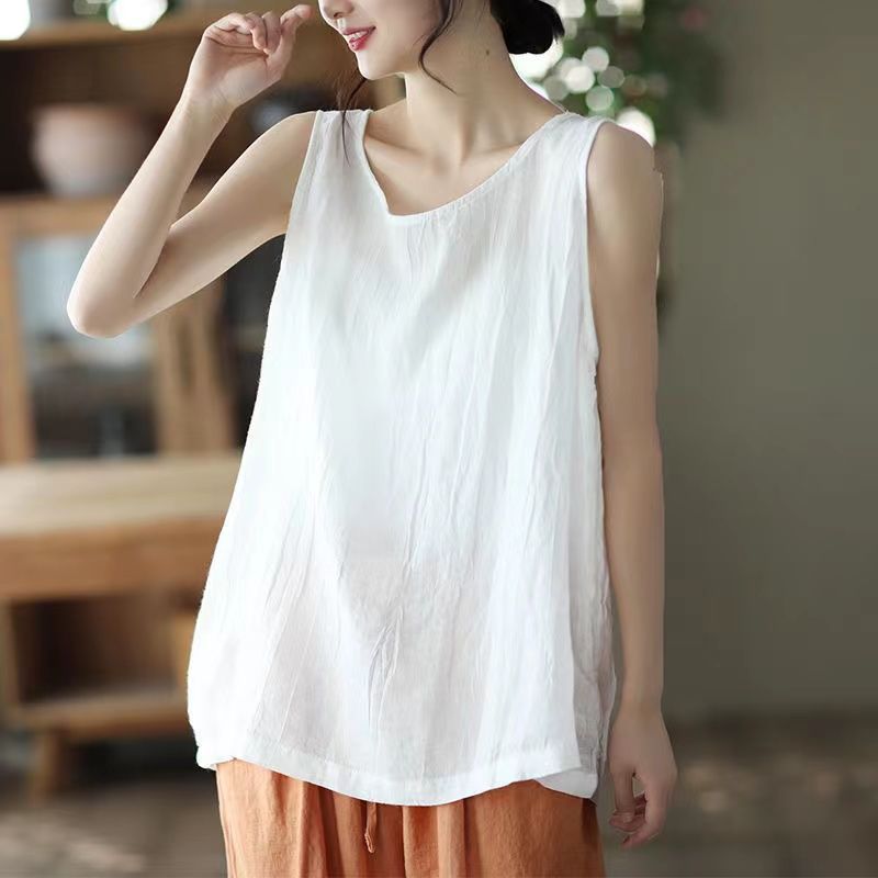 Women's Summer Cotton Linen Sleeveless Belly Covering Inner Tops
