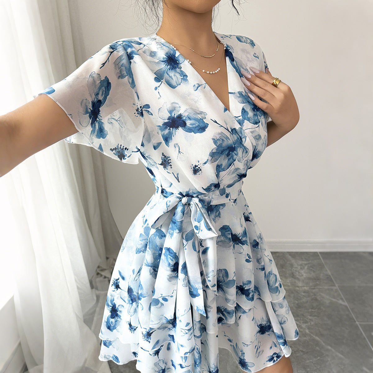 Women's Casual Holiday Floral Print Sleeve Cake Dress