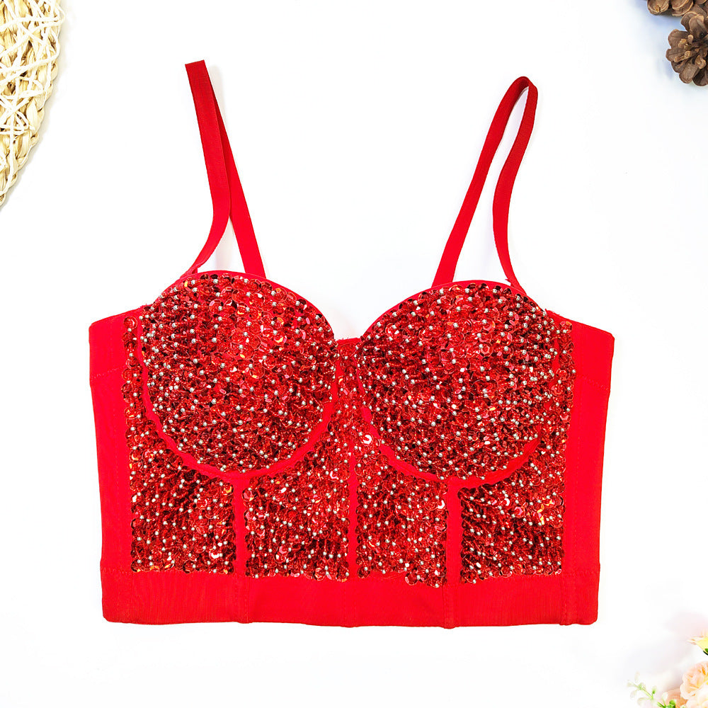 Women's Starry Beaded Bra Sexy Tube Fishbone Tops