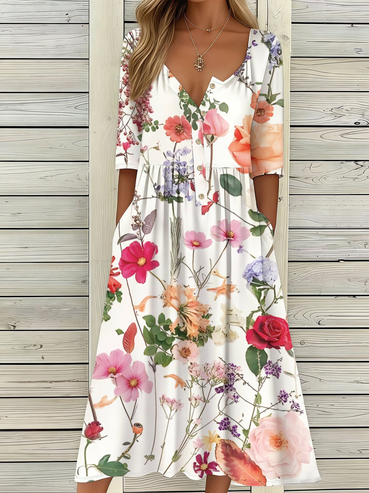 Women's Vintage Floral Large Loose Waist Long Clothing