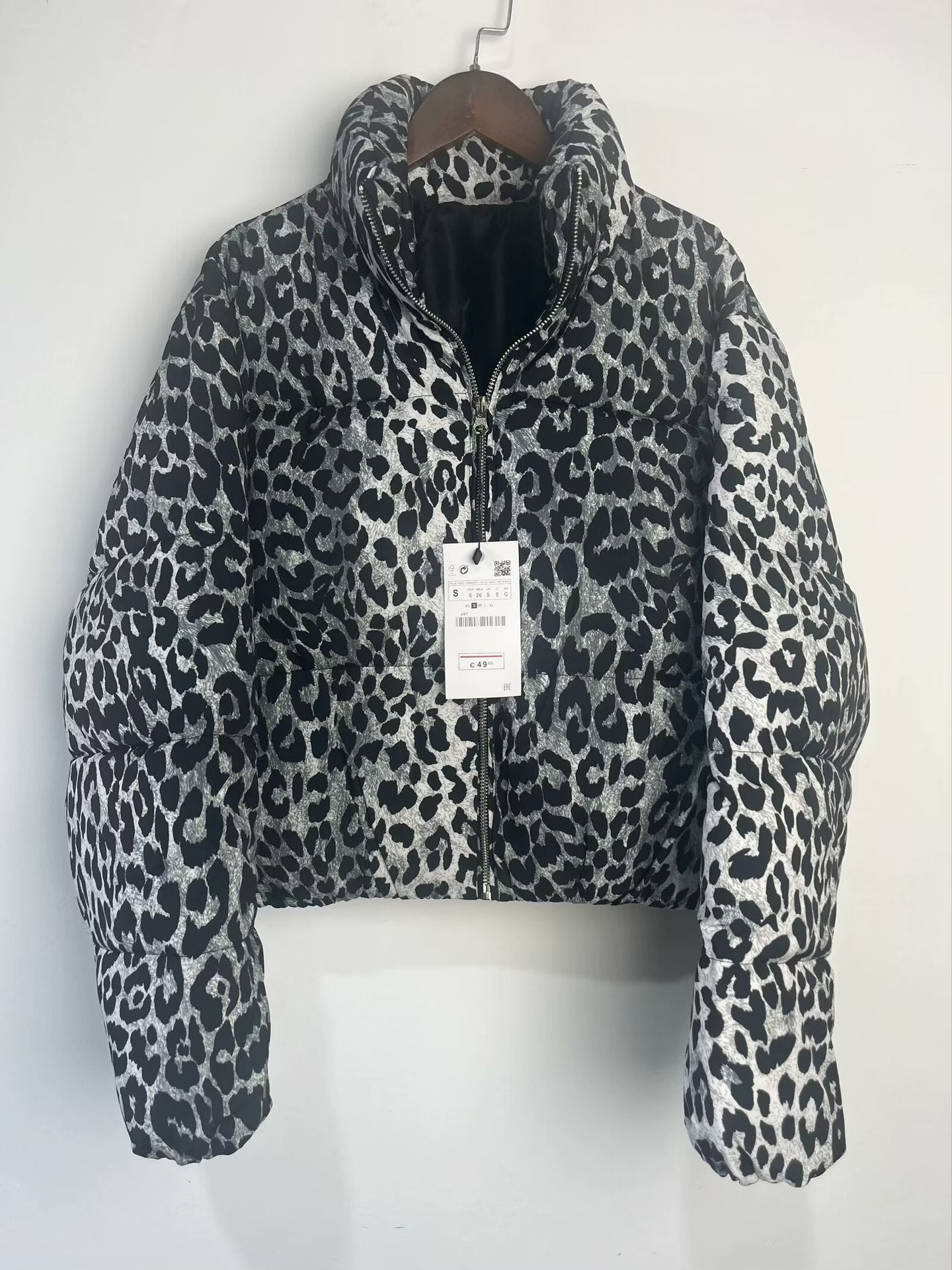 Women's Spring Street Fashion Leopard Print Stand-up Coats