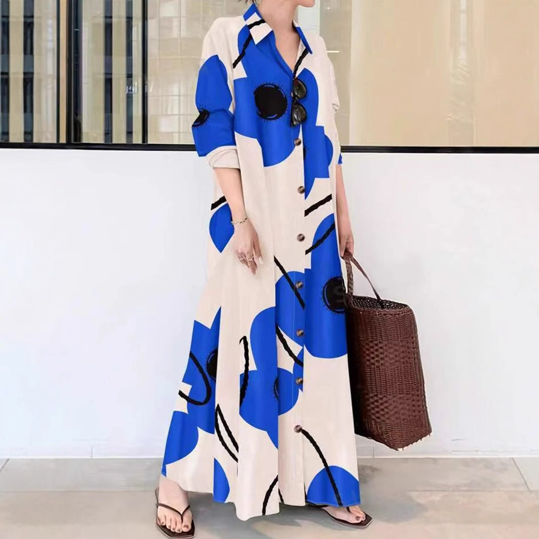 Long Sleeve Printed Loose Elegant Shirt Dresses