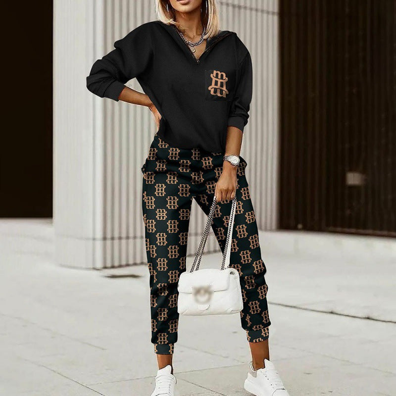 Women's Printed Long Sleeve Trousers High Quality Suits